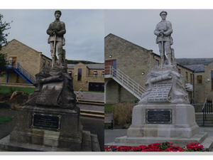 Men of Mytholmroyd war memorial before and after works © Calderdale Council, 2009 & A Holdsworth, 2012